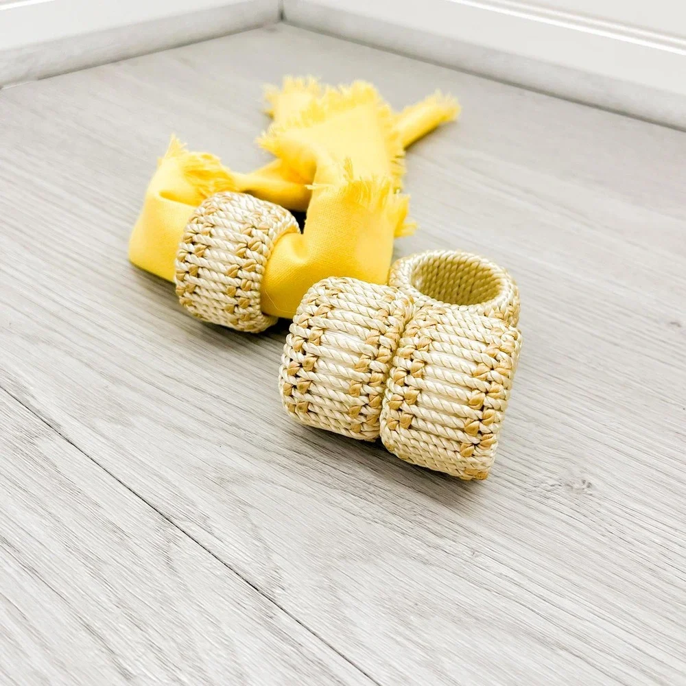 Vintage Faux Wicker Napkin Rings - Set of 4 Retro Beige